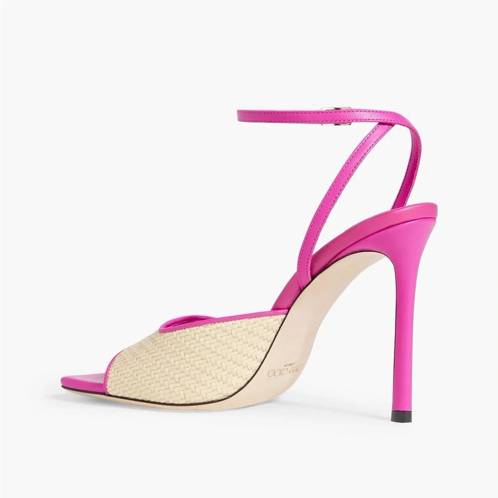 Like new JIMMY CHOO Zula 100 leather-trimmed raffia sandals 36.5 $925